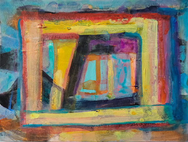 Abstract painting with vibrant colors and geometric shapes