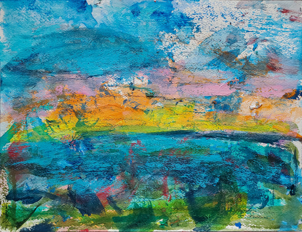 Summer View, acrylic and pencil on paper abstract painting by Cerulean Arts Collective Member Alan Lankin