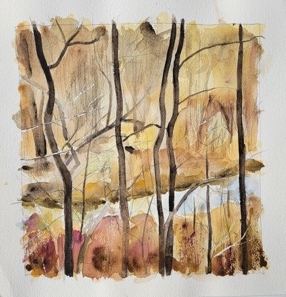 Buckrun Winter, watercolor on Arches paper painting by Cerulean Arts Collective Member Keith Leitner