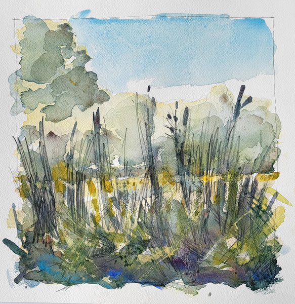 Evening Field - The Laurels, watercolor on Arches paper painting by Cerulean Arts Collective Member Keith Leitner