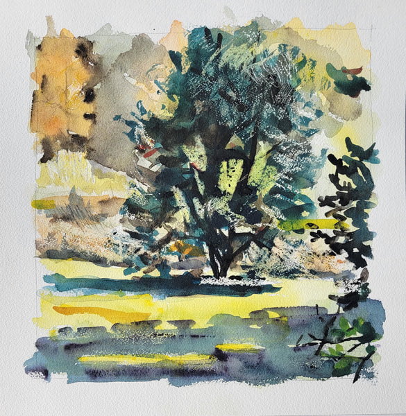 Holly Afternoon - Swarthmore, watercolor on Arches paper painting by Cerulean Arts Collective Member Keith Leitne