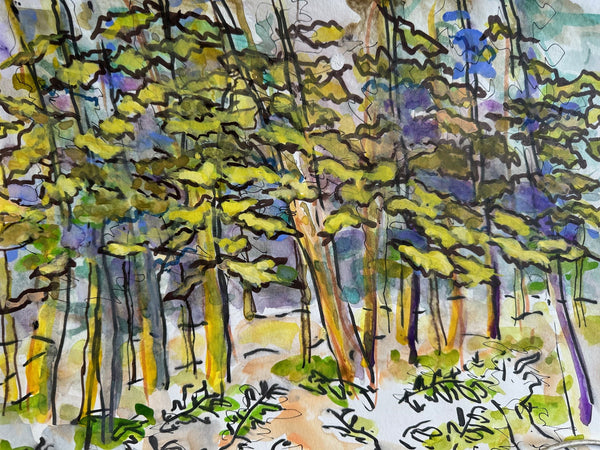 Fall Leaves Falling, watercolor on paper painting by Cerulean Arts Collective Member Susan Leshnoff 