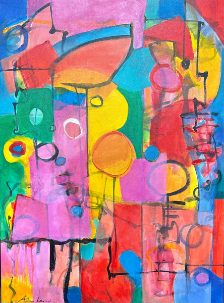 Abstract artwork with vibrant colors and geometric shapes