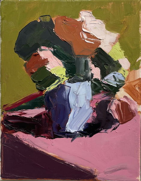 Abstract painting of flowers with on a multicolored background