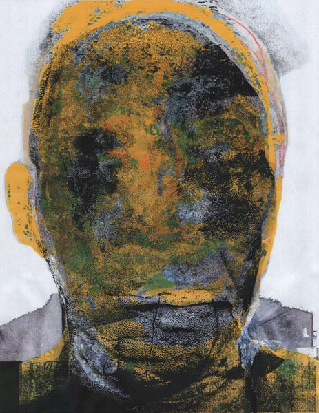 Abstract portrait with textured colors on a white background