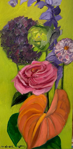 Bloom de Fleur #1, oil on wood painting by Cerulean Arts Collective Member Andrea Lyons.