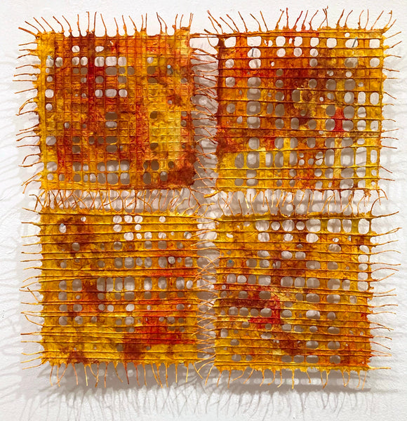 Autumn, paper pulp, pigment and string sculpture by Cerulean Arts Collective Member Anne Marble.