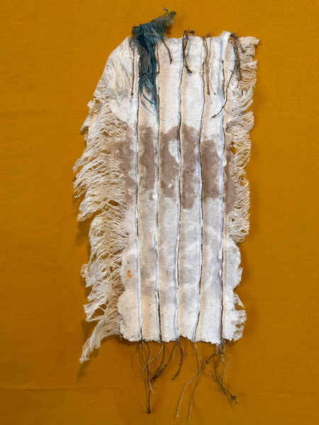 Folded with Blue, Hawaiian kozo, string, roving and paper pulp sculpture by Cerulean Arts Collective Member Anne Marble. 