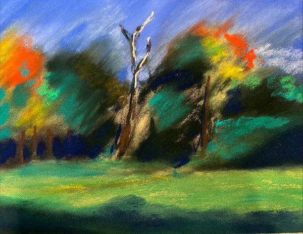 Abstract landscape with a tree and colorful background
