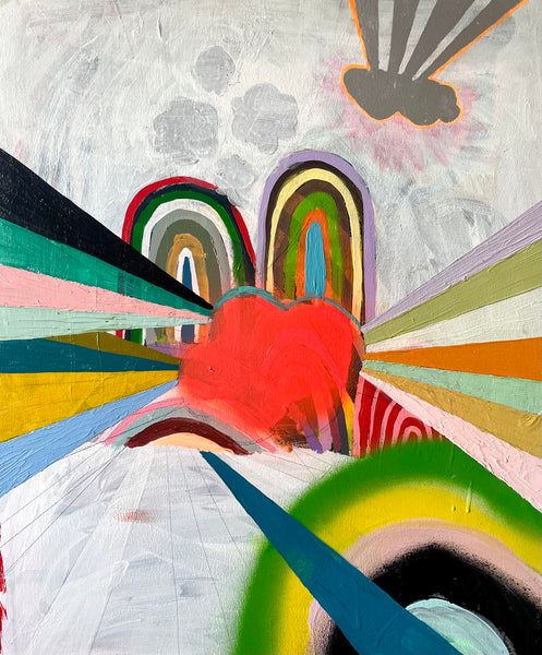 Abstract artwork with colorful geometric shapes and patterns