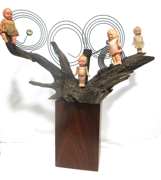 Babies Grow in Trees, found object assemblage sculpture by Cerulean Arts Collective member Kathleen McSherry