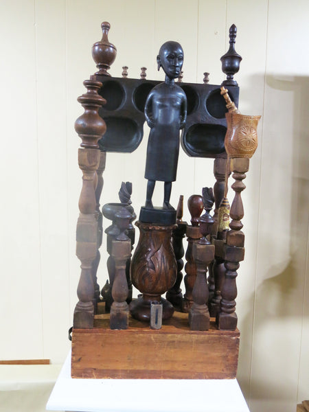 Ebony Goddess in Wood, found object assemblage sculputure by Cerulean Arts Collective member Kathleen McSherry