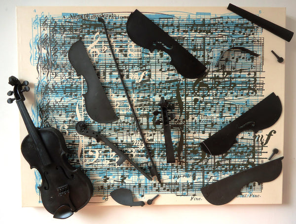 Explosive Music, found object assemblage sculpture by Cerulean Arts Collective member Kathleen McSherry. 