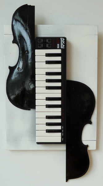 Music in Black and White, found object assemblage sculpture by Cerulean Arts Collective member Kathleen McSherry..