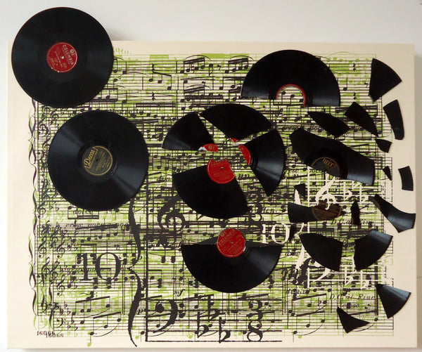 Record Breaking Music, found object assemblage sculpture by Cerulean Arts Collective member Kathleen McSherry. 