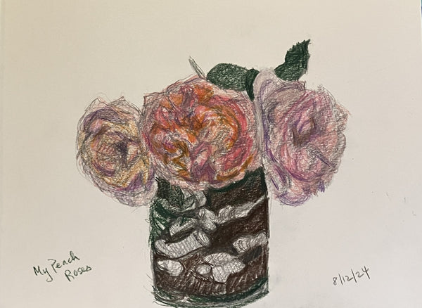 My Peach Roses, pencil and color pencil drawing on paper by Philadelphia artist Peggy Merves, available at Cerulean Arts