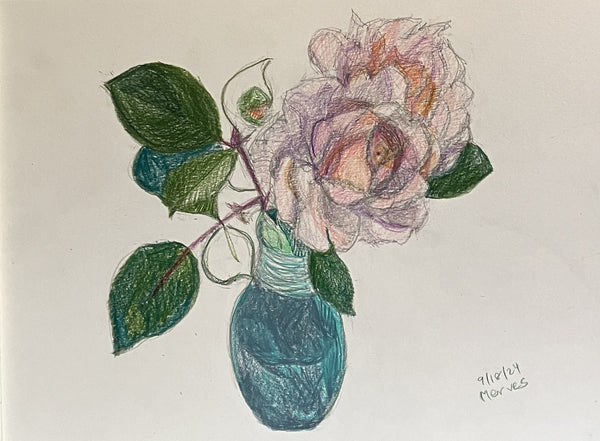 Small Wellfleet Pot I, pencil and color pencil drawing on paper by Philadelphia artist Peggy Merves, available at Cerulean Arts