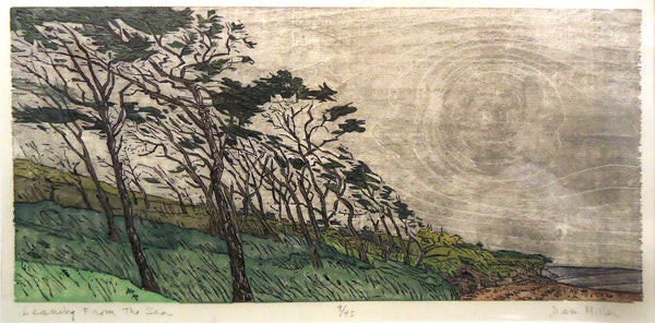 Leaning from the Sea, unframed color woodcut print by Pennsylvania artist Dan Miller available at Cerulean Art