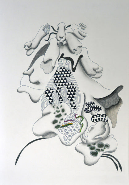 Metaphoric Offering 1, ink and pencil on paper drawing by Cerulean Arts Collective Member Kyoko Miyabe.