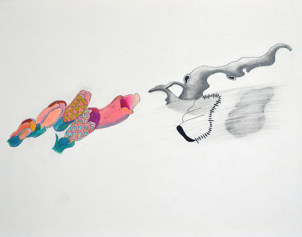 Metaphoric Offering 7, ink and color pencil on paper drawing by Cerulean Arts Collective Member Kyoko Miyabe. 