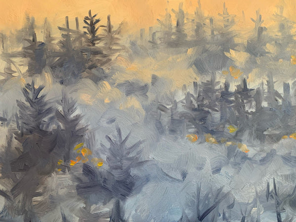 Light Through the Haze, oil on panel painting by New York artist Kellyann Monaghan