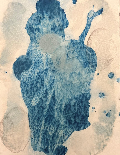 Nereids, cyanotype and graphite on paper abstract mixed media drawing by Cerulean Arts Collective Member Amanda Moseley. 