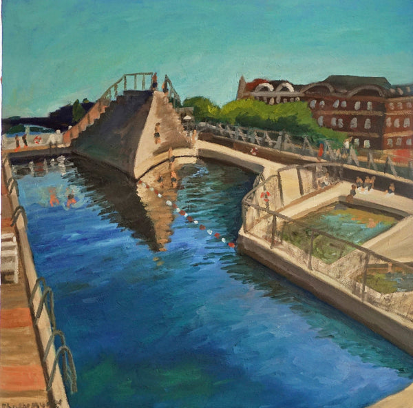 Harbor Bath - Denmark, oil on canvas painting by Cerulean Arts Collective Member Phoebe Murer.