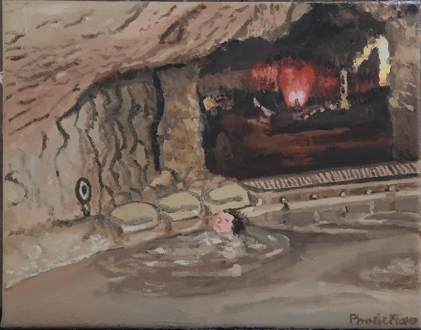 Painting of a woman in a mud river cave