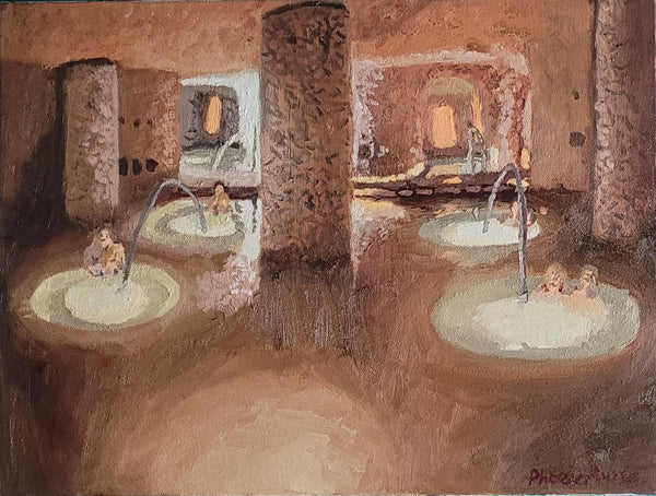 Artistic depiction of an underground spa.