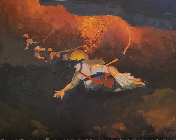 Oil painting of an underwater diver with dramatic lighting.