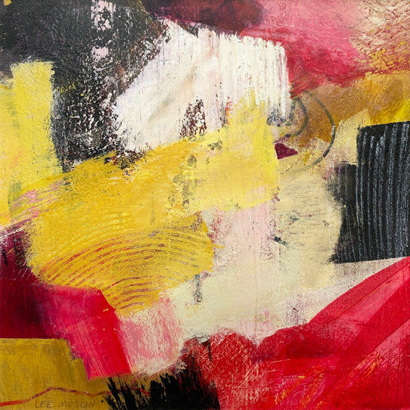 Red Euphoria, acrylic on paper abstract painting by Cerulean Arts Collective Member Lee Muslin