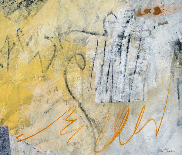 Abstract art piece with a mix of yellow, gray, and black colors.