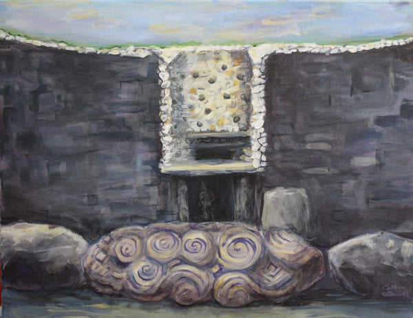 Newgrange Passage Tomb, Ireland, acrylic painting by Philadelphia artist Colleen O’Donnell, available at Cerulean Arts. 