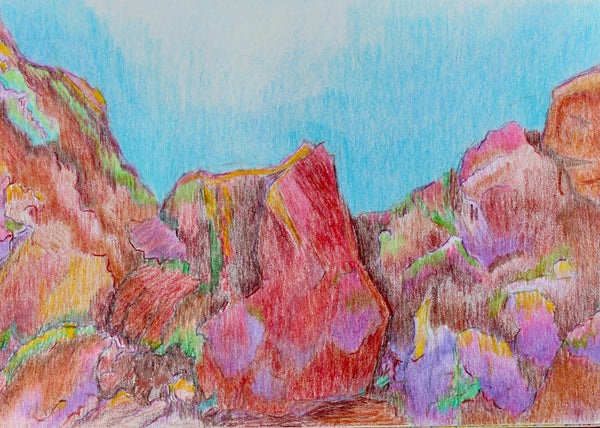 Slot Canyon Drawing, colored pencil drawing by Philadelphia artist Colleen O’Donnell, available at Cerulean Arts. 