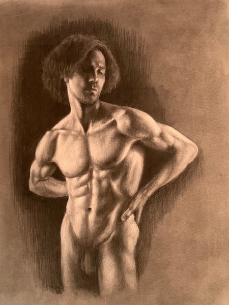 Andrea, charcoal and chalk on toned paper drawing by New Jersey artist Roberto Osti