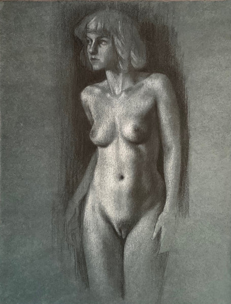 Standing Figure, charcoal and chalk on toned paper drawing by New Jersey artist Roberto Osti