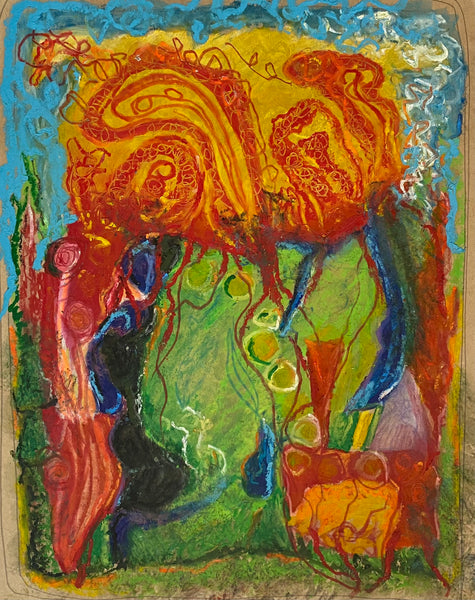 Abstract artwork with vibrant colors and intricate patterns