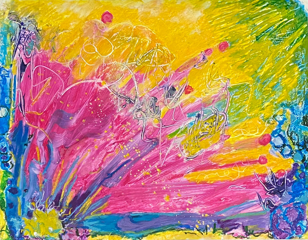 Abstract artwork with vibrant colors and dynamic lines