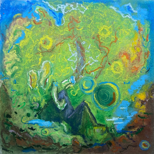 Abstract artwork with swirling colors and shapes