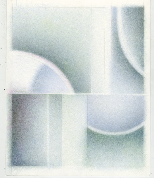 Abstract design with curved lines and geometric shapes in soft pastel colors.