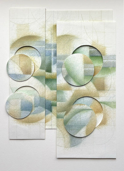 Set of abstract art pieces with circular designs on a white background