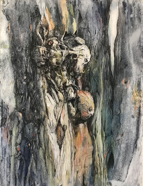 Abstract mixed media painting of a tree clos-up. a