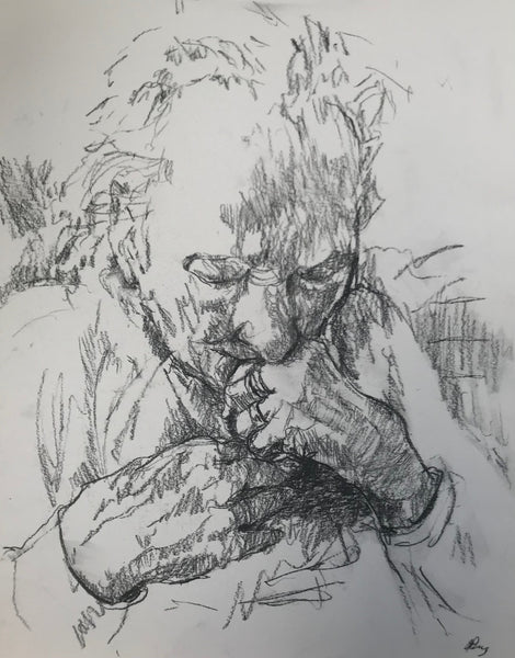 Drawing of a person sitting 