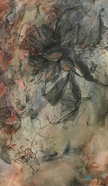 Pod in the Wind, acrylic, plaster & pastel floral painting by Cerulean Arts Collective Member Ginny Perry.