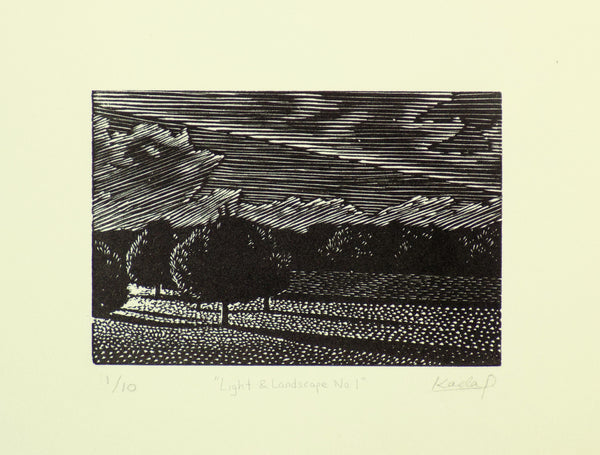 Light & Landscape No. 1, wood engraving by Philadelphia artist Kaela Pinizzotto available at Cerulean Arts