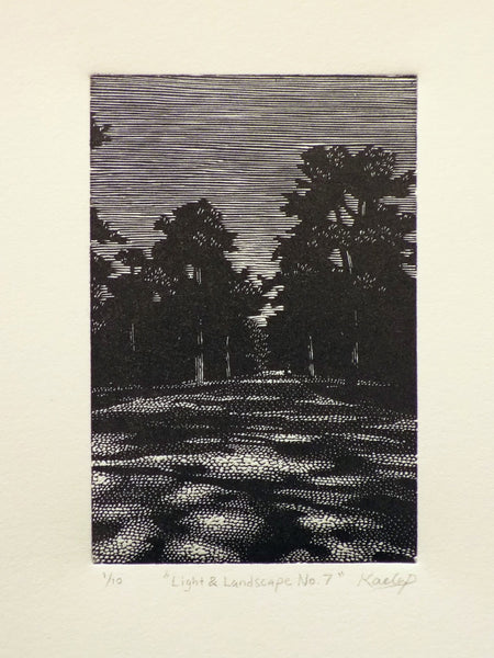 Light & Landscape No. 7, wood engraving by Philadelphia artist Kaela Pinizzotto available at Cerulean Arts.