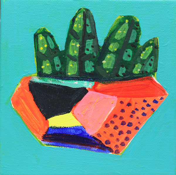 Mini Succulent (Blue), acrylic on canvas painting by Cerulean Arts Collective Member Elaina Posey