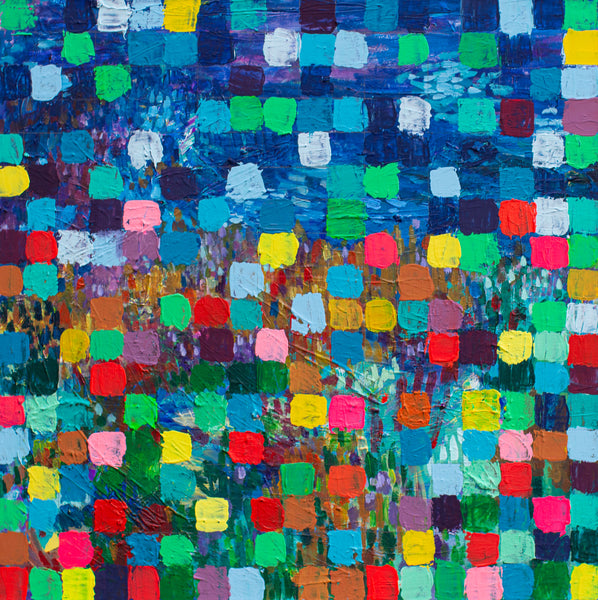 Colorful abstract pattern with squares in various colors