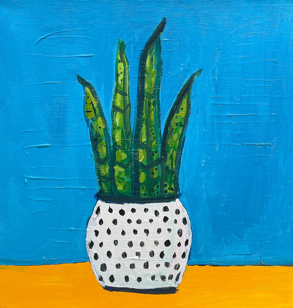 Snake Plant (Blue), acrylic on canvas painting by Cerulean Arts Collective Member Elaina Posey