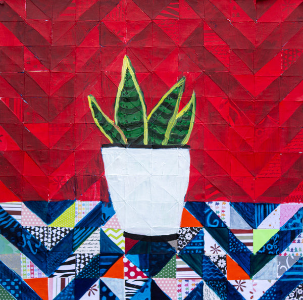 Snake Plant (Red), acrylic on canvas painting by Cerulean Arts Collective Member Elaina Posey